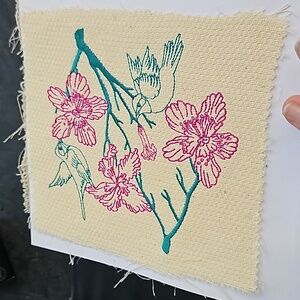 Handmade machine embroidery bird patch